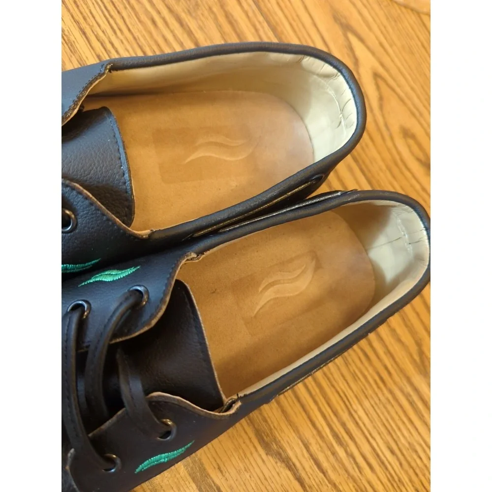Boatman Cactus Leather‎ Yachty Mens Size 10 Black Cactus Leather Casual Lace Up